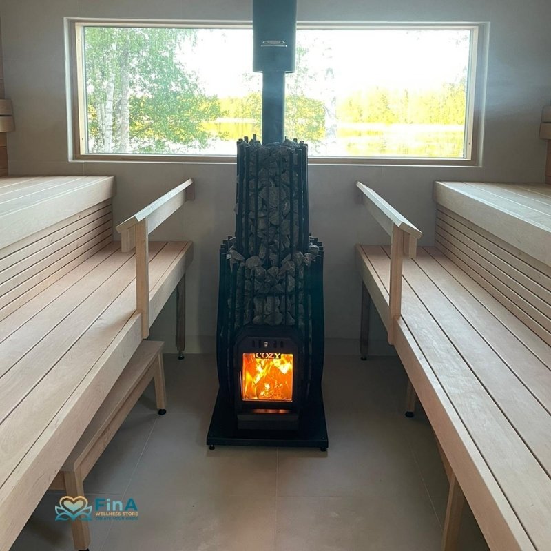 COZY 18 SW Saunaofen mit Steinfüllung – elegante Lösung für stilvolle Saunakabinen, Holzofen mit Glasfront